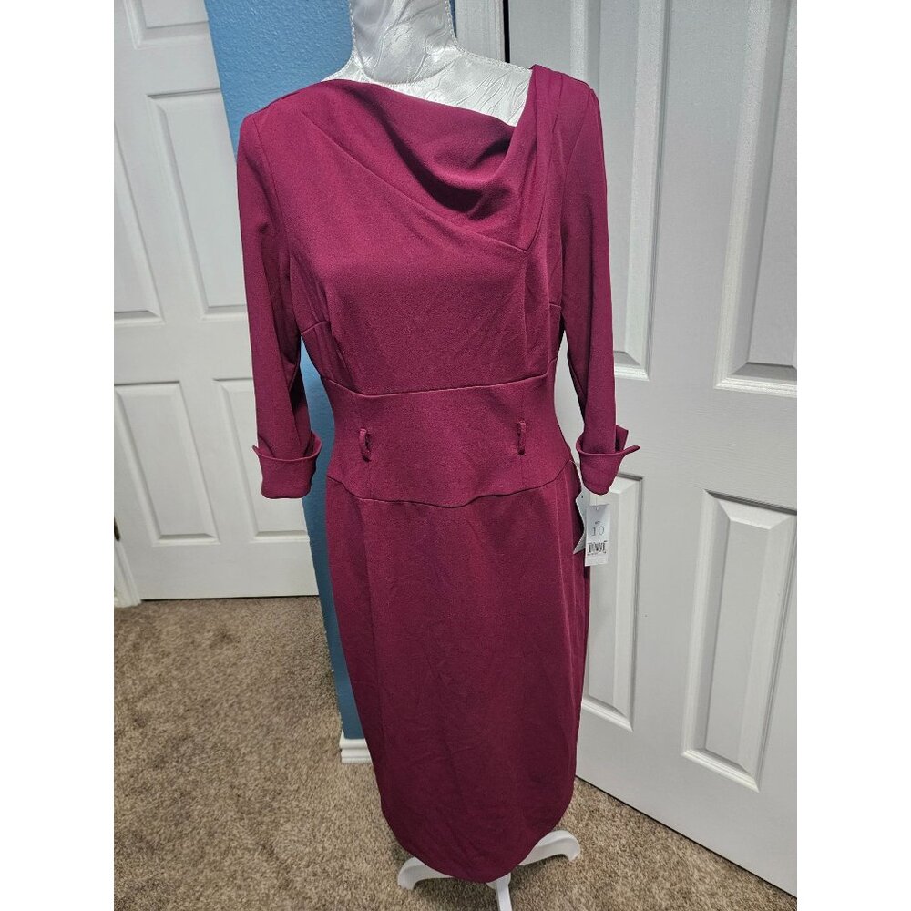 Donna Morgan Draped Neck Magenta Midi Dress